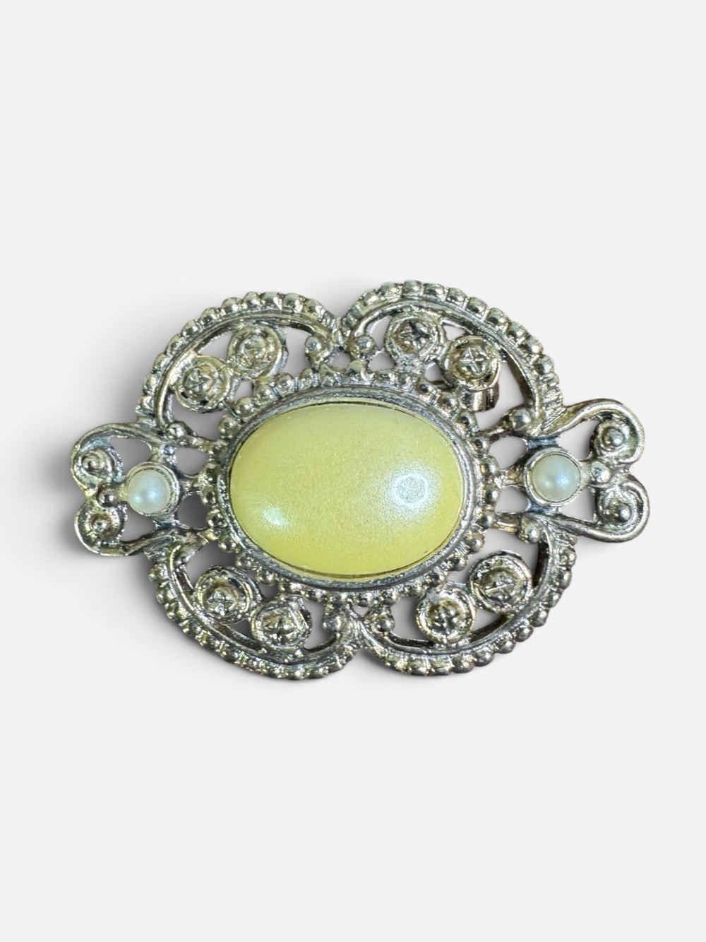 Yellow Center Filigree Brooch Pin - Victorian Revival Cottagecore